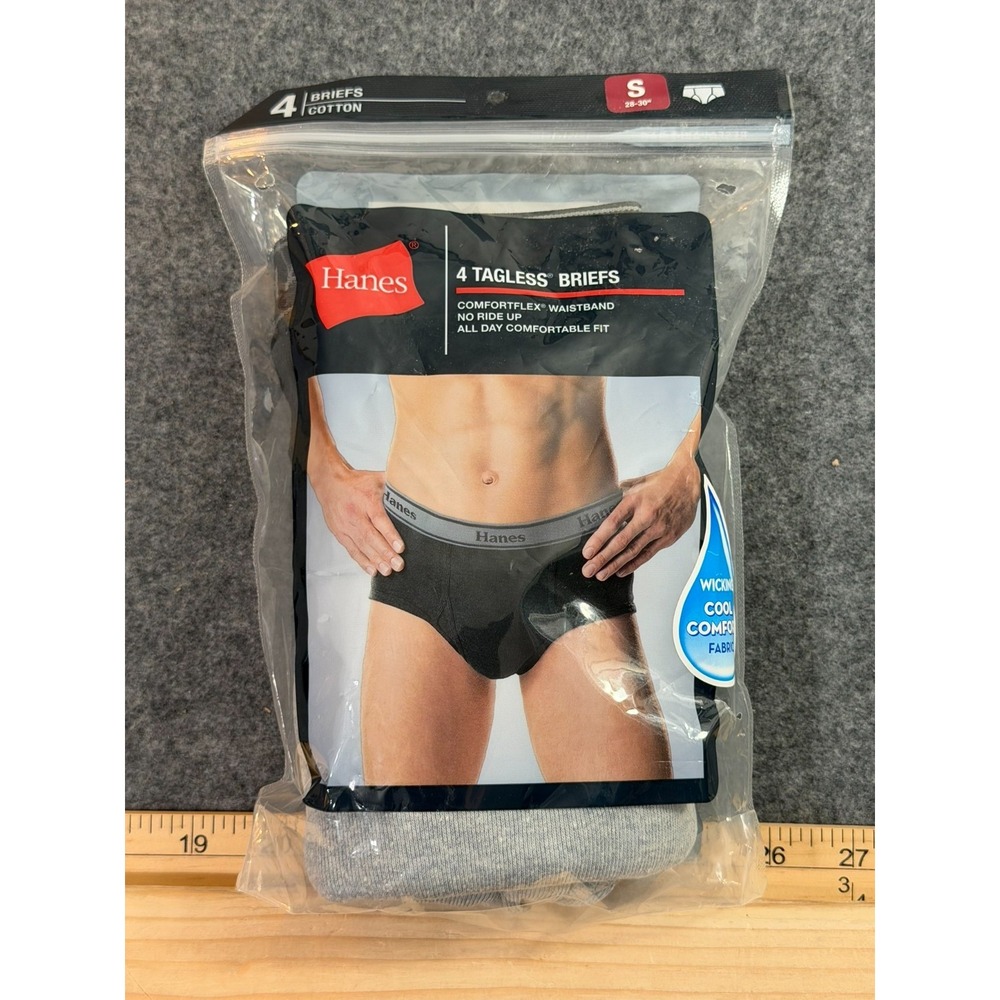 Hanes Mens Small 28-30" 4 Pack Black Tagless Comfortblend  Wicking Briefs New